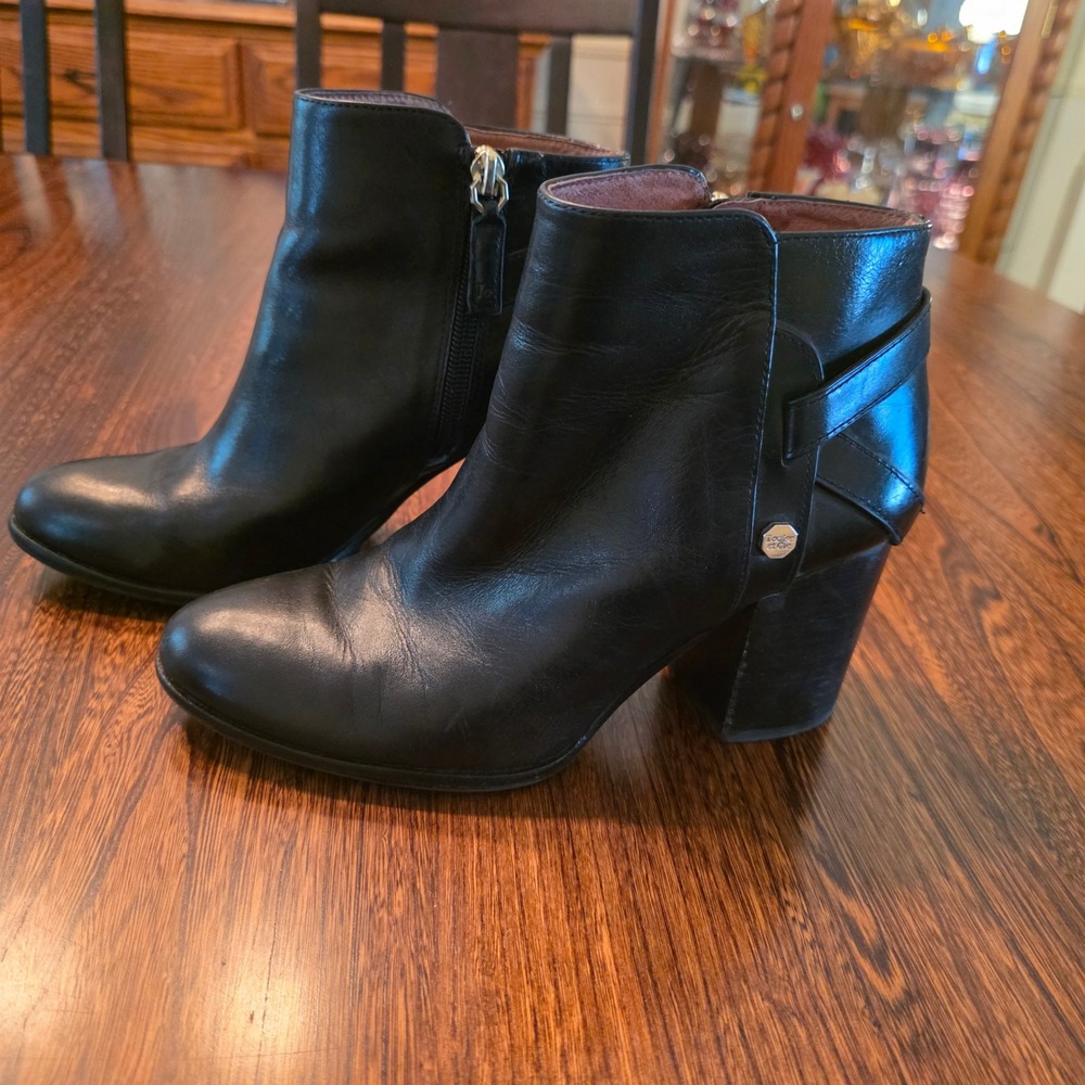Louise et Cie Zanara Black Leather Block Heel Ankle Boots Womens 6.5 M